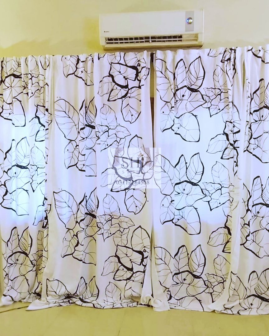 Leaf print cotton duck curtains, photo 1